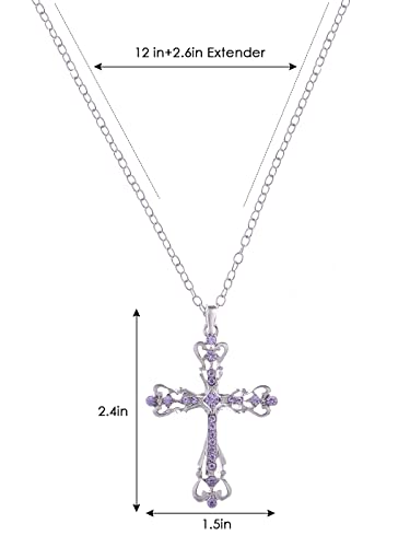 Image of Alilang Womens Black Silver Clear Crystal Rhinestones Celtic Holy Cross Pendant Necklace