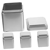 NOLITOY 4 Stück Teiliges Kleine Teedosen aus Robustem Weißblech mit Luftdichtem Verschluss Silberne Mini Dosen für Zuckerwürfel Tee Snacks Stilvolle Aufbewahrung für Küche und Büro
