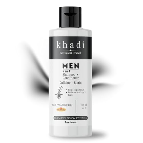 Image of Khadi Natural MEN 2-in-1 Shampoo + Conditioner | With Caffeine & Biotin | Repairs Hair Damage | Reduces Hair Breakage & Frizz | Sulfate & Paraben Free | 210 ml