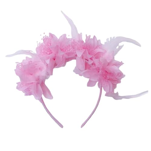 YOSUWOAI Sombrero de boda para mujer, con flecos de plumas, para costura, disfraz, decoración de plumas, diadema con flores artificiales, tocado de 1920, tocado para la cabeza, cinturón de plumas