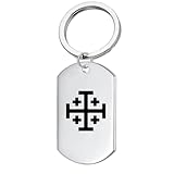 KBNSUIAN Cruzados de acero inoxidable regalos de Jerusalén – Reino de Jerusalén colgante de cruz de cinco pliegues símbolo católico del cristianismo llavero de Israel regalos religiosos para hombres y