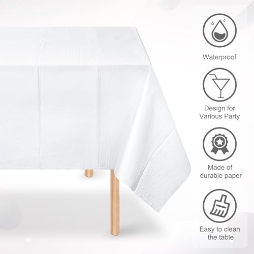 Ragnhild 6 Pack White Paper Tablecloths for Rectangle Tables, 3 Ply Paper Disposable Table Cloths for Parties, Bulk Rectangle Party Table Cover for Birthday, Wedding, Anniversary, Banquet, 54x108Inch by Ragnhild - Used condition - Image 3