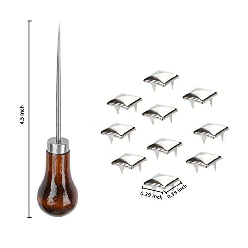 TUZAZO 500 Pieces 10 mm Square Pyramid Studs for Clothing Bag Leather Shoes Punk Rock Jewelry Craft, 4 Prong Metal Nailhead Studs Spikes Accessories with Awl (Silver) by TUZAZO - Image 2