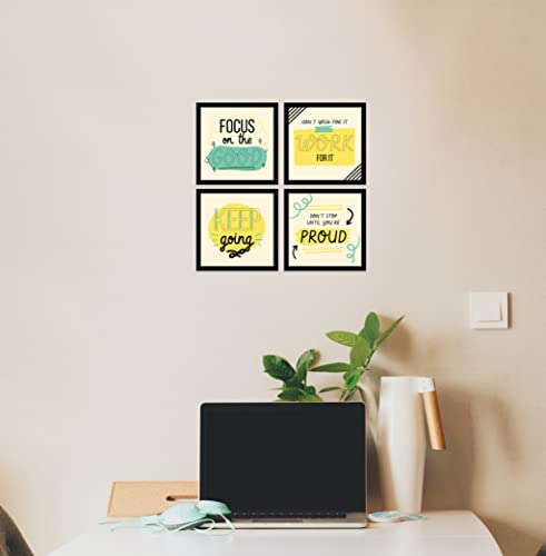 Image of ArtX Paper Motivational Quotes Wall Frame Art Painting, Framed Paintings For Home Office Decor 20 X 20 inches, 10 X 10 each, Multicolor Posters With Frame, Set of 4 (Focus)