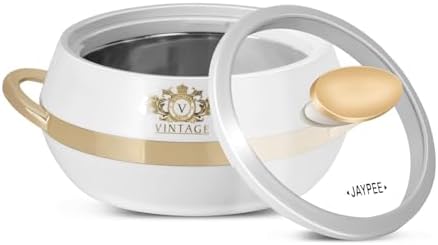 JAYPEE Vintage Inner Stainless Steel Casserole Set of 3 with Lockable Lid |1000+1500+2000 ml |BPA Free Insulated Casserole Set |Food Grade Serving Set |Ideal for Chapati,Warm & Fresh Food,White