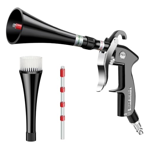 CHOLANG Pistolet de nettoyage à sec, pistolet de nettoyage pour l'intérieur de voiture, séchoir d'intérieur, outils d'entretien automobile avec 2 buses 2 tuyaux en plastique pour éliminer la saleté