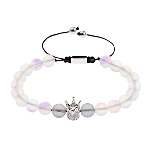 Adjustable Silver Crown Bracelet For Women & Men | Luminous Hand-Beaded Braided Design(Color1)