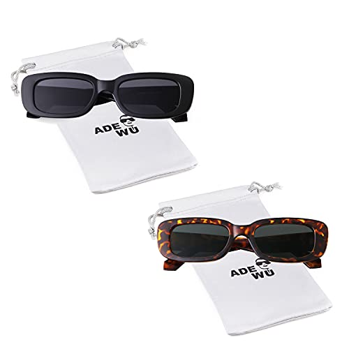 Image of ADE WU Rectangle Sunglasses for Women Men Retro 90s Sunglasses Trendy Black Tortoise Shell Glasses Y2K