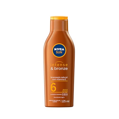 NIVEA SUN Loção Bronzeadora Intense & Bronze FPS 6 125ml - Bronzeamento natural e duradouro, resistente à água, com Vitamina E, Proteção UVA/UVB, para peles pouco sensíveis