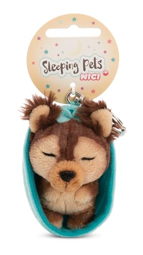 NICI Schlüsselanhänger Sleeping Pets Hund Yorkshire Terrier 8cm in Körbchen - braun - Treuer-Begleiter für Rucksack oder Tasche, Schlüsselhalter für klein und Groß | 61605