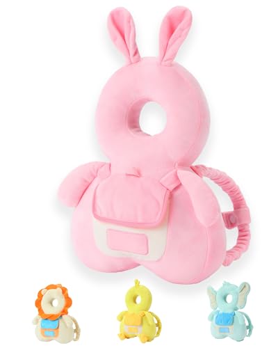 Image of JunNeng Baby Head Protector Backpack for Walking Crawling, Large, Bunny | Soft, Breathable, Adjustable, Fall Back Head Protector with Squeaker