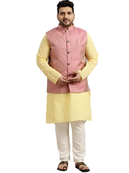 Image of SOJANYA (Since 1958) Men's Silk Blend Dark Green Kurta & Silk Blend Nehrujacket With Off White Churidar Pyjama Set
