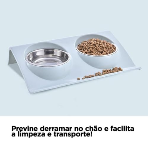 Comedouro Duplo para Gatos e Cães Pequenos, Tigela Alimentação Pet- QH Shopp (Verde)