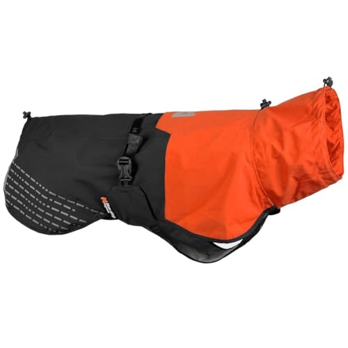 Non-stop dogwear Fjord Raincoat, wasserdichter Regenmantel für Hunde, verstellbar und atmungsaktiv mit Reflektstreifen, Leinenöffnungen und Beinschlaufen, für mittlere Hunde (Orange/Schwarz, 65)
