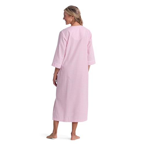 Image of Miss Elaine Long Seersucker Women's Robe, Pockets and Zipper with Front Embroidered Trim, Sleepwear & Loungewear