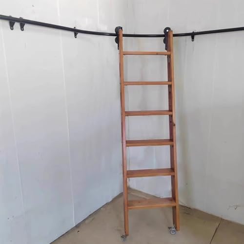 Adjustable Rolling Library Ladder Track Kit - Telescoping Hooks for Bookshelf, Loft, Office & Warehouse - Rustic Black Design for Easy Access & Style