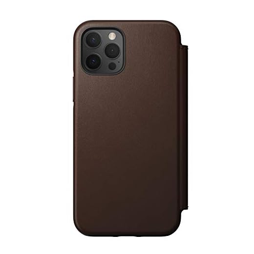 Nomad Rugged Folio Wallet Phone Case for iPhone 12 Pro - MagSafe Compatible, 10ft. Drop Protection, Horween Leather - Rustic Brown