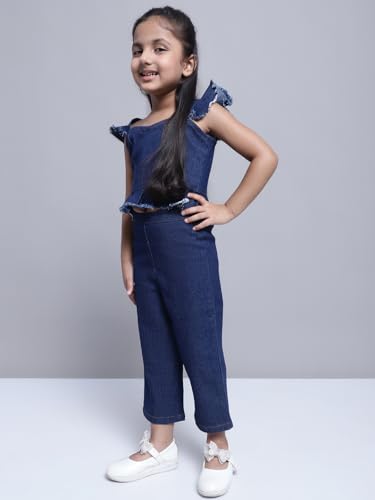 Image of superminis Girl's Denim Solid Top And Trouser Co-Ords Set Dress | Stylish & Comfortable
