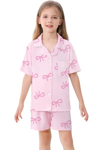 Umeyda Girls & Womens 2 Pieces Pajamas Sets Modal Sleepwear Button Down Short Sleeve Pjs Outfits2