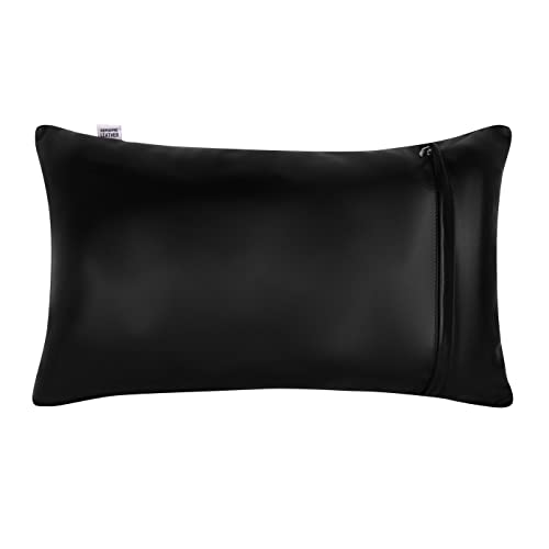Qawach Lambskin Leather Rectangle Pillow Cover - Sofa Cushion Case - Decorative Throw Covers For Living Room & Bedroom, Black Plain Pack Of 2-12X20 Inch #TOP1