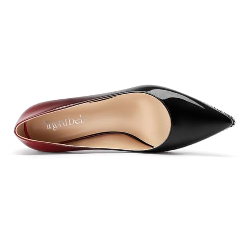Image of TNYNFBEB Womens Kitten Heel Pointed Toe Pumps Slip-on Sliver Beaded Prom Wedding Dress Basic Classic Patent Leather Summer 2.6 Inches Heels