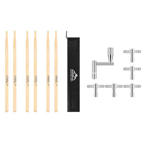 EASTROCK 5A Drum Sticks 3 Pairs and Drum Keys 6Pcs miniatura 1