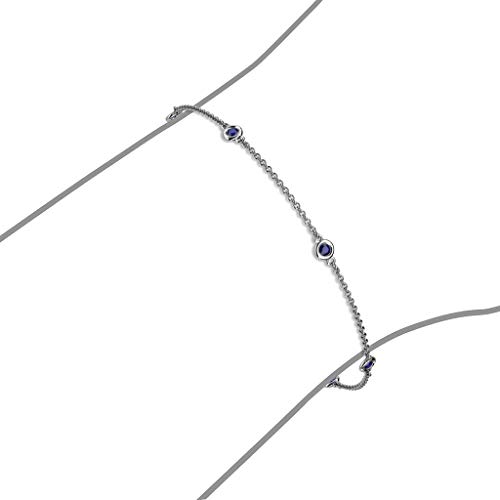 Trijewels Blue Sapphire 5 Station Petite Bracelet 0.26 Ctw 14K White Gold #TOP2