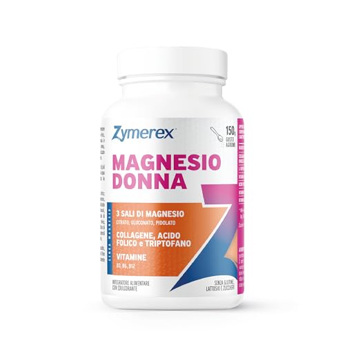 Zymerex MAGNESIO DONNA 150g | Magnesio | Collagene | Acido folico | Metabolismo energetico | Funzione psicologica | Assorbimento calcio | Senza glutine, lattosio e zuccheri