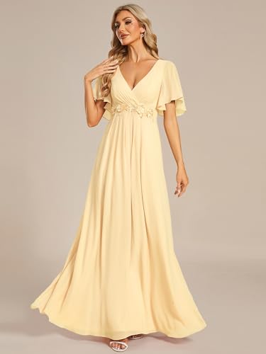 Image of Ever-Pretty Women's Chiffon V-Neck Mother of Bride Dresses A-Line Ruched Short Sleeves Appliques Bridesmaid Dress Formal Gown