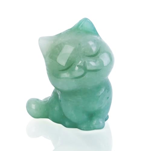 MAIBAOTA 1.8 Green Cat Green Aventurine Crystal Ornaments Cute Lucky Cat Lovers Witchy Gifts for Women Girls Home Office Desk Decor Cats Figurine Statue Christmas Stocking Fillers Gift