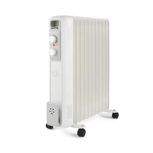 Geepas Oil Filled Radiator Heater 2500W, 11 Fin | Portable Electric Heater 3 Heat Settings | Adjustable Thermostat Safety Cut-off Overheat Protection Energy Efficient Heating | 2 Year Warranty White