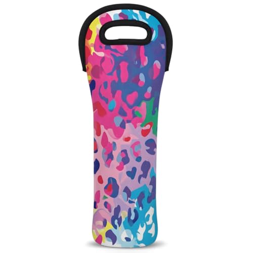 Neoprene Wine Tote Carrier Bag for Wine,Water, Champagne, Beer, Baby Bottles 15.6 x 5.1 Inches, Protective Wine Bag,Animal Colorful Leopard