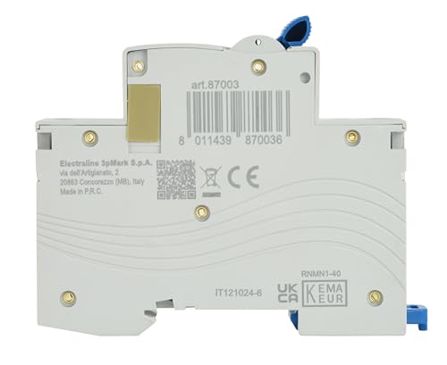 Electraline 87003 Leitungsschutzschalter 20A, Kurve C (optimaler Schutz gegen Überstrom und Kurzschluss), 1P+N, 4,5kA, 240V, CE, KEMA-KEUR, und UKCA