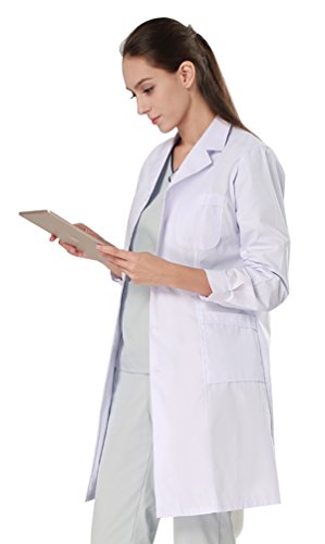 Nideen Blouse de laboratoire unisexe pour homme et femme Blanc, Manches longues pour femme, XL Cover