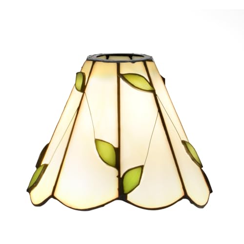 CraftedGlass Tiffany Style Lampshade Replacement 6 Inch Warm Blue Leaves Small Stained Glass Lamp Shade Handmade Vintage Art Deco Ceiling Light Shade for Wall Lamp Chandelier Floor Lamp(Warm)