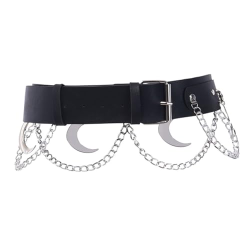 Crescent Waistband Stylish Punk Waist Belt with Moon Decoration Durable PU for Gothic Fashion Enthusiasts Unique Women