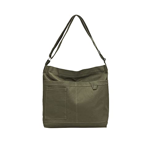 Image of Cotton Tote Handbag Women Canvas Crossbody Beach Bag Hobo Shoulder Tote Bag with 3 External Pocket,Zipper Closure