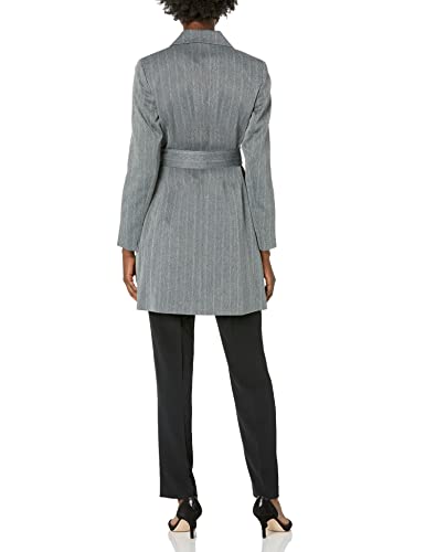 Le Suit Women's Melange Herringbone Long Coat With Three Buttons And Slim Pant, Heather Grey/Black, 14 #TOP1