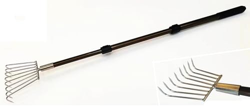 Stainless Steel Garden rake Multi-Functional Clam rake can be Used to Catch the sea Tide Hunting to Pick up Shells and dig Treasures and Lengthen the Aluminum Alloy Handle.