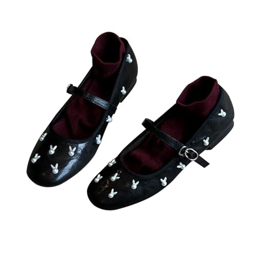 ChaiRong Zhou Women Bowknot Mary Jane Shoes Comfortable Square Toe Pu Leather Flats Cross Strap Casual Ballet Party Dress Shoes