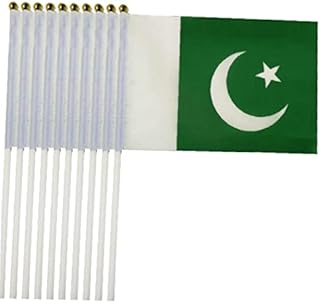 Pakistan Hand Flag 10pcs Polyester Pakistan Flags Small Hand Waving Flag with Plastic Flagpole for Home Decoration