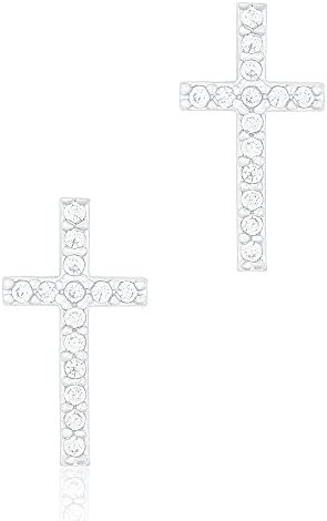18k White Gold Plated Cubic Zirconia Cruciform Cross Stud Earrings by Orrous & Co.