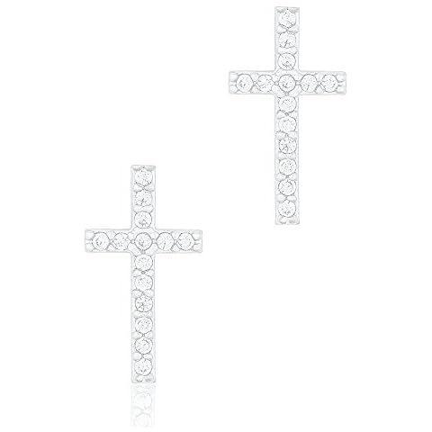 18k White Gold Plated Cubic Zirconia Cruciform Cross Stud Earrings by Orrous & Co. Cover