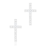 18k White Gold Plated Cubic Zirconia Cruciform Cross Stud Earrings by Orrous & Co.