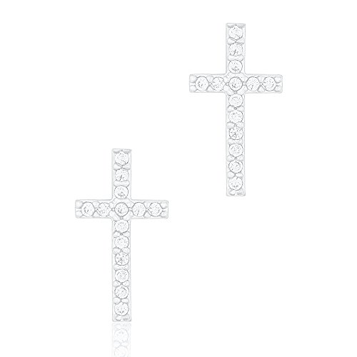 18K White Gold Plated Cubic Zirconia Cruciform Cross Stud Earrings By Orrous & Co. #TOP3