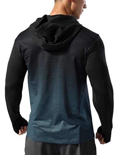 Muscle Alive Hommes Thermique Doublé Sweat à Capuche athlétique Manche Longue Sweats Fitness Running pourL'hiver Automne Bleu progressif XL – vue 3