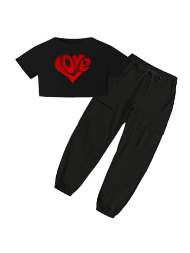 Image of SANGTREE Girls' 2 Piece Outfits T-Shirt and Drawstring Cargo Jogger Pants Clothing Set, 4-14 Years