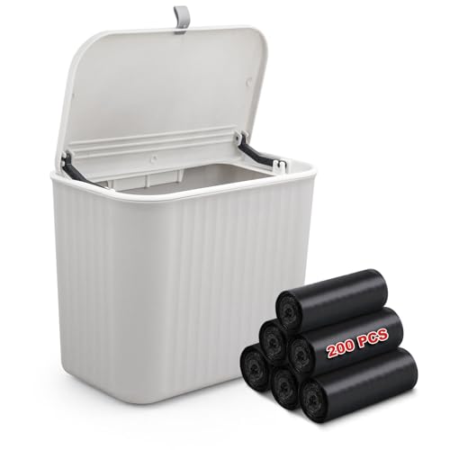 Image of Sanitary Napkin Receptacle,Gray Plastic Feminine Hygiene Disposal Trash Can with Lid 10x9x6inches Wall Mounted Tampon Disposal Bin for Bathroom,Office,Sanitary Waste(with 200pcs Trash Bag)