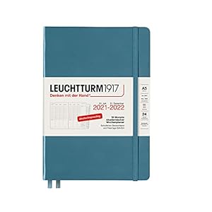 Leuchtturm1917 363657 Academische weekplanner 18 maanden medium (A5) 2022, Stone Blue, Duits