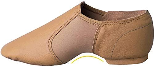 Tan Girls Jazz Shoes Leather Dance Shoes Slip-On Inserted with Neoprene (4 Big Kid)